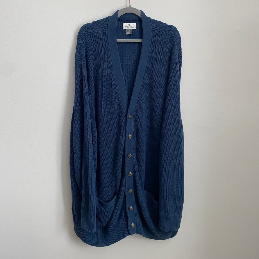 Oak Hill Cardigan Sweater Men 4XL 100% Cotton Ribbed Knit Pockets Grandpa Preppy